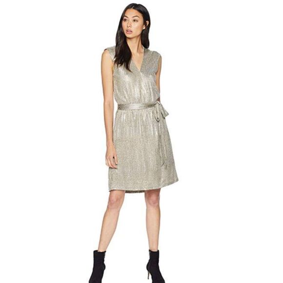 bishop + young Dresses & Skirts - Bishop + Young Metallic Faux Wrap Dress Holiday Evening Size M
